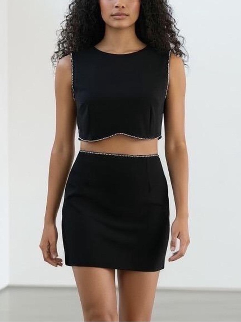 Black Mini Skirt with Rhinestone Trim - XS- NWOT by Heiress Beverly Hills